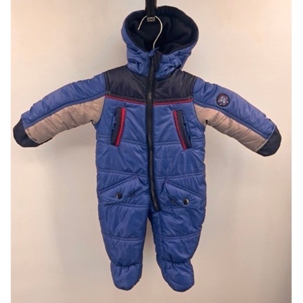 Rothschild Infant Blue Puffer Fleece Quilted Snowsuit Hooded 0-6M Outerwear